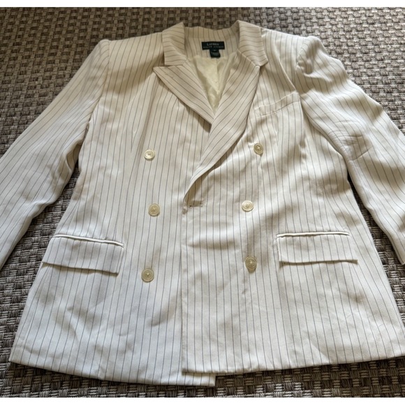LAUREN RALPH LAUREN Double Breasted Blazer 100% Silk Pinstripe Women SZ 16 - Picture 8 of 11